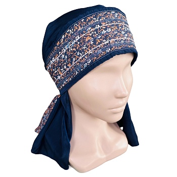 ГУ0007 Повойник (сорока) в русском стиле (тёмно-синий)